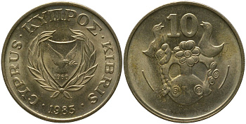Кипр 10 центов 1983 KM 56.1 никель латунь aUNC 4401-1246