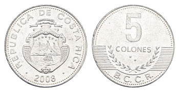 Коста-Рика 5 колонов 2008 KM 227b алюминий aUNC 4664-752