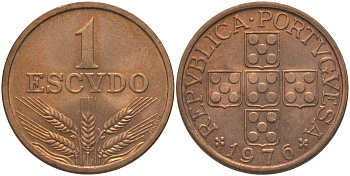 Португалия 1 эскудо 1976 KM 597 бронза 181-355