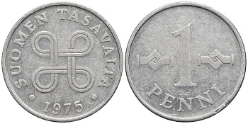 Финляндия 1 пенни 1975 KM 44а алюминий 4594-157
