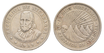 Никарагуа 25 сентаво 1939 KM 18.1 медно-никель 4641-235