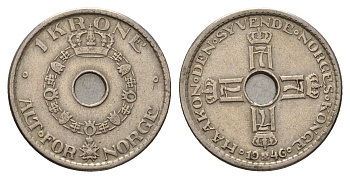 Норвегия 1 крона 1946 Хокон VII (1905-1957) KM 385 медно-никель 3336-527