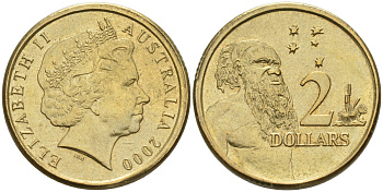 Австралия 2 доллара 2000 абориген, Елизавета II (1953-) KM 406 алюминиевая бронза 4126-1246