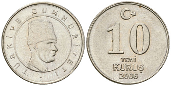 Турция 10 новых курушей 2006 KM 1166 медь цинк никель 4602-1124