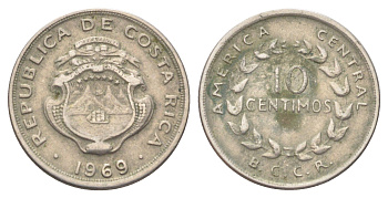 Коста-Рика 10 сентимо 1969 KM 185.2 медно-никель 4701-1014