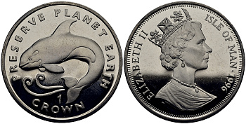 Остров Мэн 1 крона 1996 серия сохраним планету земля, касатка КМ 585 медно-никель UNC M91-11