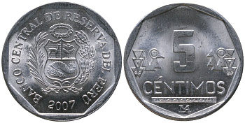 Перу 5 сентимо 2007 LIMA KM 304.4a алюминий UNC 4387-111