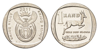 ЮАР 1 ранд 2011 KM 504 медь плакированная никелем UNC 4627-552