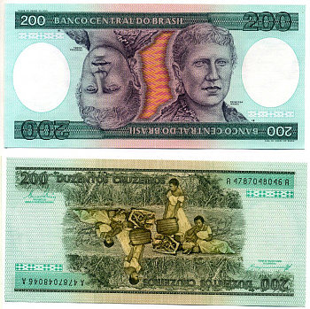 Бразилия 200 крузейро 1981-1984 Pick 199b бумага аUNC 7222-39-1-2