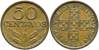 Португалия 50 сентаво 1973 KM 596 бронза 4395-841