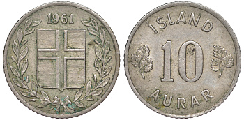 Исландия 10 эйре 1961 KM 10 медно-никель 4596-851