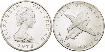 ОСТРОВ МЭН 2 ПЕНСА 1978 ТИРАЖ 10000 ЭКЗ. КМ 34 a серебро UNC 650-433