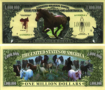 США 1000000 ДОЛЛАРОВ 2002 СУВЕНИРНАЯ БАНКНОТА, ЛОШАДИ бумага UNC (ПРЕСС) 7198-42-2-1