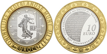 Франция 10 евро 2009 50 лет Европейскому суду по правам человека, коллекция Нидерландского монетного двора KM 1584 серебро PROOF 11-060-22