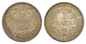 Германия 1 марка 1914 J, Вильгельм II (1888-1918) KM 14, J. 17 серебро aUNC 4626-241