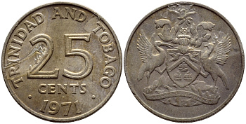 Тринидад и Тобаго 25 центов 1971 герб KM 4 медно-никель 4396-662