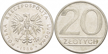 ПОЛЬША 20 ЗЛОТЫХ 1986 MW KM 153.1 медно-никель 213-843
