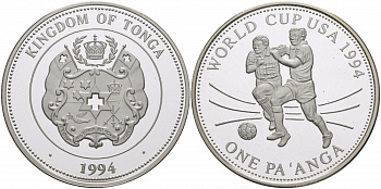 Тонга 1 паанга 1994 чемпионат мира по футболу в США, 1994 год KM 161 серебро PROOF 11-152-33