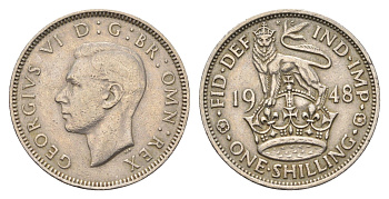 Великобритания 1 шиллинг 1948 Георг VI (1936-1952), Английский герб KM 863, Spink 4105 медно-никель 4699-444