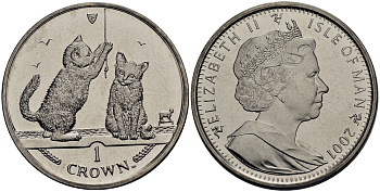 Остров Мэн 1 крона 2001 котята с веревкой КМ 1072 медно-никель UNC M80-19