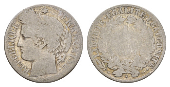 Франция 1 франк 1871 A KM 822 серебро 4656-155