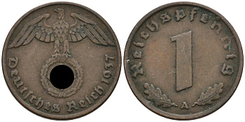 Германия 1 рейхспфенниг 1937 A KM 89, J. 361 бронза 4567-1053