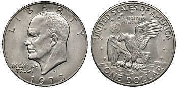 США 1 доллар 1973 D, Президент Эйзенхауэр, лунный орел KM 203 медь плакированная медно-никелем 4558-1211