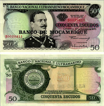 Мозамбик 50 эскудо 1970 (1976) надпечатка на 1970, Жоао де Азеведо Коутиньо Pick 116 a бумага UNC (пресс) 7116-43-3-2