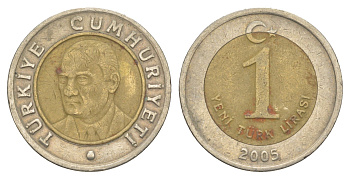 Турция 1 лира 2005 Кемаль Ататюрк KM 1169 биметалл 4163-737