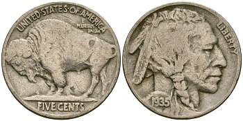 США 5 центов 1935 индеец, бизон KM 134 медно-никель 4525-1056