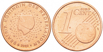 Нидерланды 1 евроцент 2003 Беатрикс (1980-2013) KM 234 сталь плакированная медью UNC 3457-1111