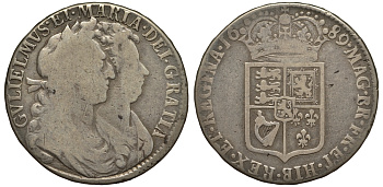 Англия 1/2 кроны 1689 Вильгельм III и Мария II (1688-1694) KM 472.1, Spink 3434 серебро 00-821-61