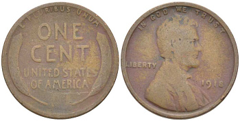 США 1 цент 1918 Авраам Линкольн KM 132 бронза 218-747