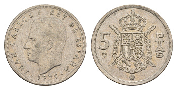 Испания 5 песет 1975 (79) M, Хуан Карлос I (1975-2014) KM 807 медно-никель 4619-1235