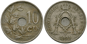 Бельгия 10 сантимов 1921 Belgie KM 86 медно-никель 4172-624