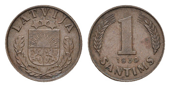 Латвия 1 сантим 1939 KM 10 бронза 4679-224