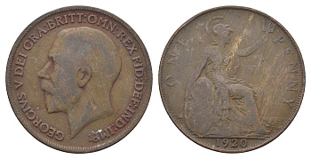 Великобритания 1 пенни 1920 Георг V (1910-1936) KM 810, Spink 4051 бронза 4661-632