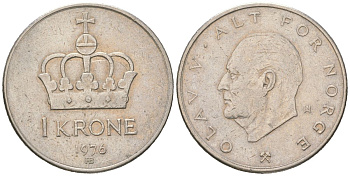 Норвегия 1 крона 1976 Улаф V (1958-1991) KM 419 медно-никель 4616-1154