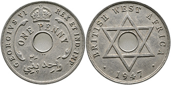 Британская Западная Африка 1 пенни 1947 Георг VI (1937-1952) KM 19 медно-никель 1523-521