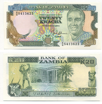Замбия 20 квач ND (1989-1991) Кеннет Каунда, антилопа, президентский дворец, подпись Bussiere Pick 32 b бумага UNC (пресс) 7204-30-1