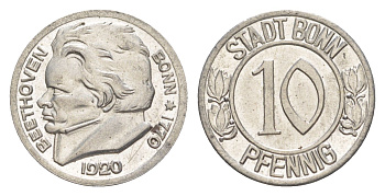 Бонн 10 пфеннигов 1920 Funck 51.1A, Men05 3220.1, Men18 4134.1 железо aUNC 3459-135