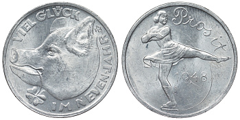 Австрия жетон 1948 удачи в новом году, свинья с клевером и фигуристка алюминий 4121-413
