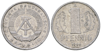 ГДР 1 пфенниг 1980 А KM 8.2 алюминий 4623-358