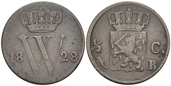 Нидерланды 1/2 цента 1828 Виллем I (1815-1840) KM 51 медь 1528-412