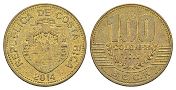 Коста-Рика 100 колонов 2014 B.C.C.R. KM 240a сталь плакированная латунью 4163-135