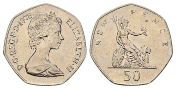 Великобритания 50 пенсов 1978 Елизавета II (1952-2022) KM 913, Spink 4223 (H1) медно-никель UNC 3855-1241