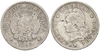 Аргентина 10 сентаво 1882 KM 26 серебро 4621-1042