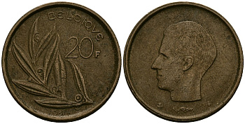 Бельгия 20 франков 1981 KM 159 никель бронза 4577-1257
