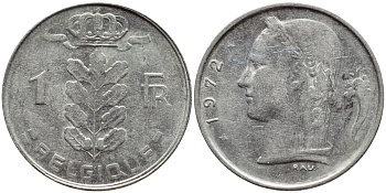 Бельгия 1 франк 1972 Belgique, Бодуэн I (1951-1993) KM 142.1 медно-никель 4395-457