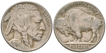 США 5 центов 1935 индеец, бизон KM 134 медно-никель 4614-1158